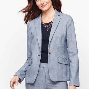 Talbots Tailored Sharkskin One-Button Blazer in Chambray Blue Size 12 New Tags
